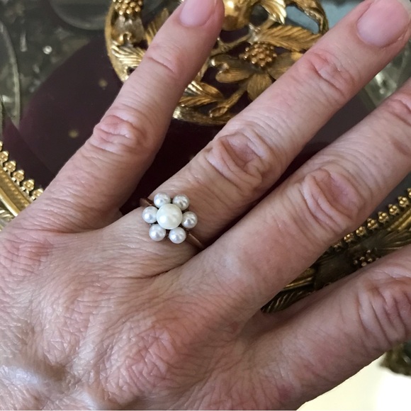 Antique Vintage Estate Pearl Cluster Flower 10k Ring - Picture 9 of 10